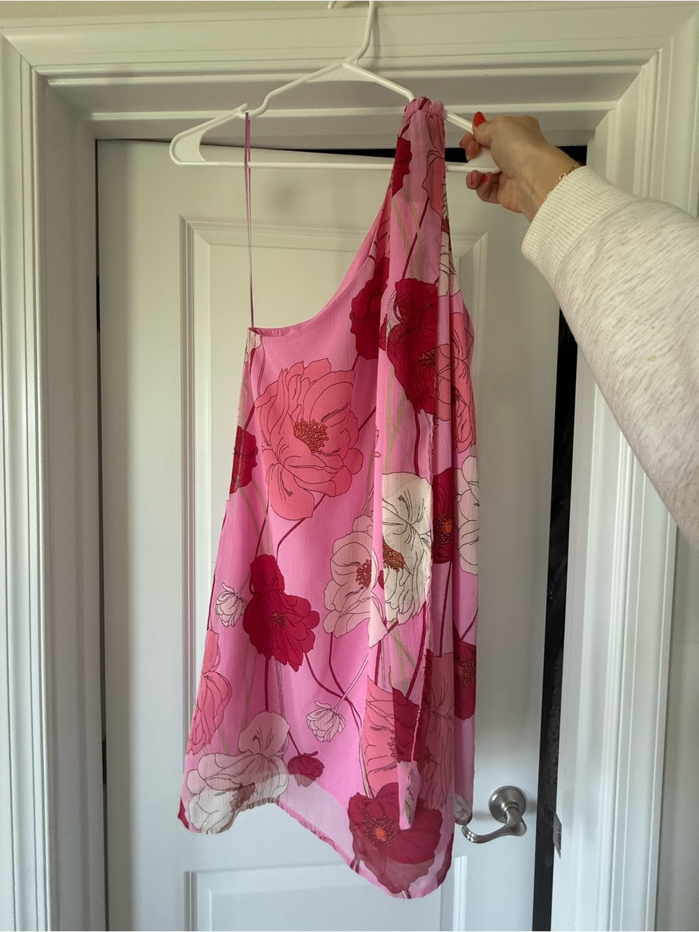 Express Pink Floral One-Shoulder Mini Dress